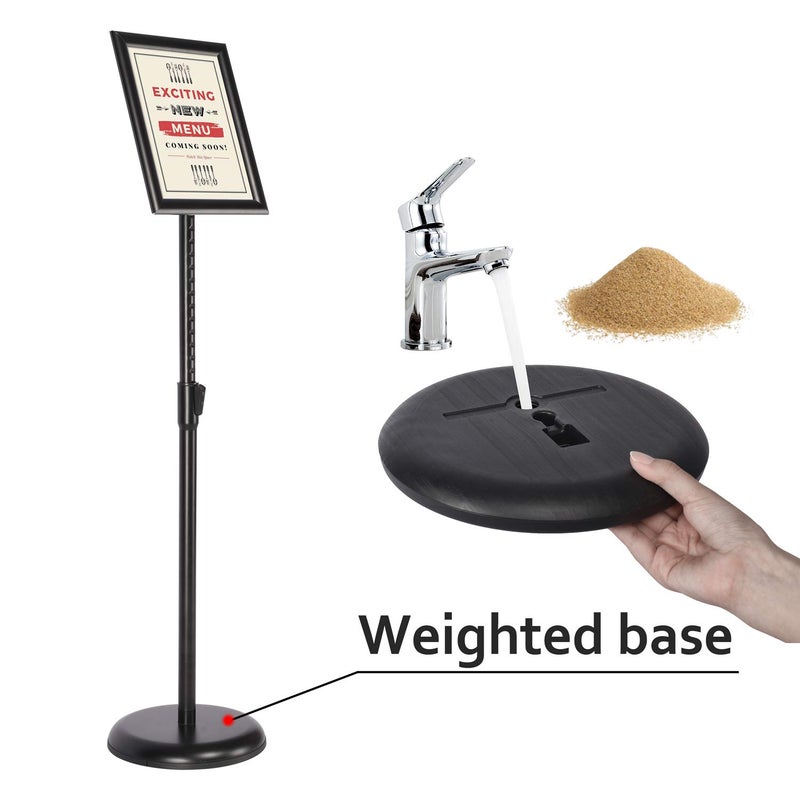 T-Sign Adjustable Heavy Duty Pedestal Sign Holder Floor Stand, Sign Stand Poster Stand, Standing Floor, 11 x 17 inch, Vertical & Horizontal View, Outdoor Standing Display Sign Holders Aluminum Black 2 Pack - Image 5